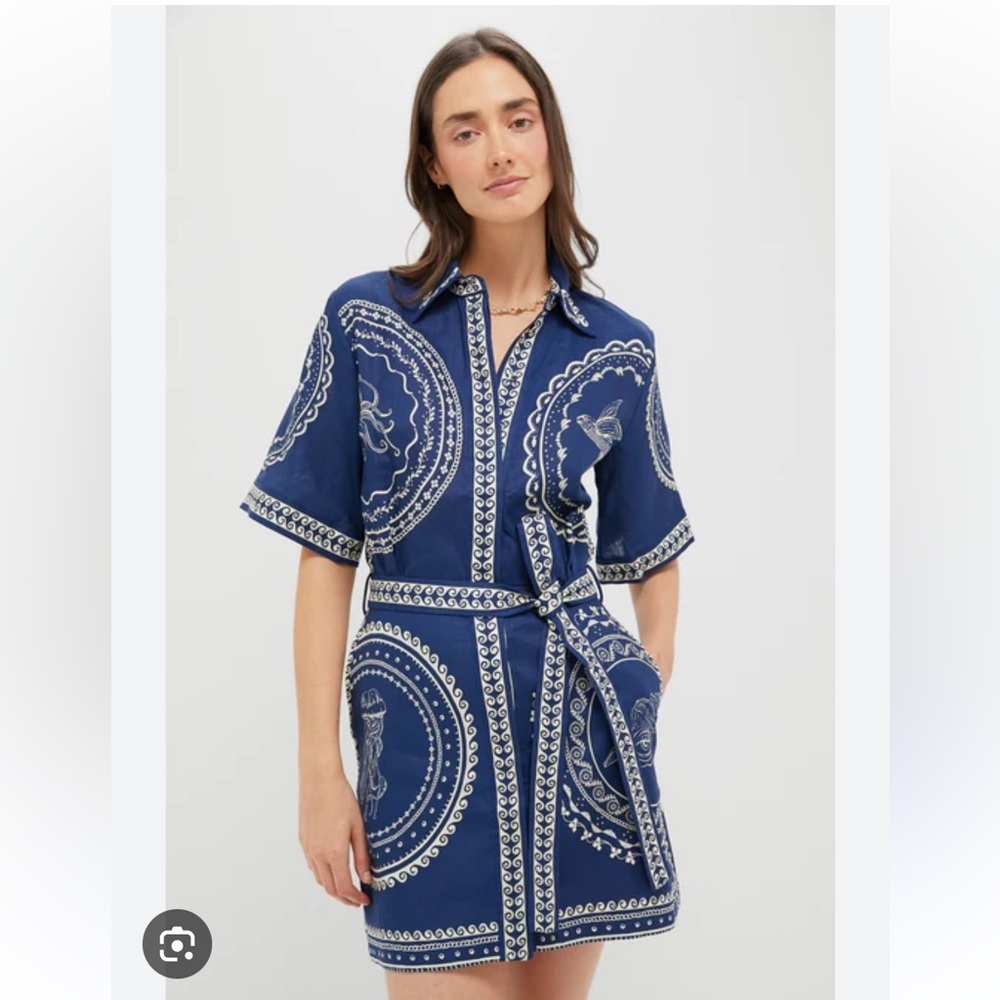 ALEMAIS Navy Blue and White Patterned Oceane Dress Size 6